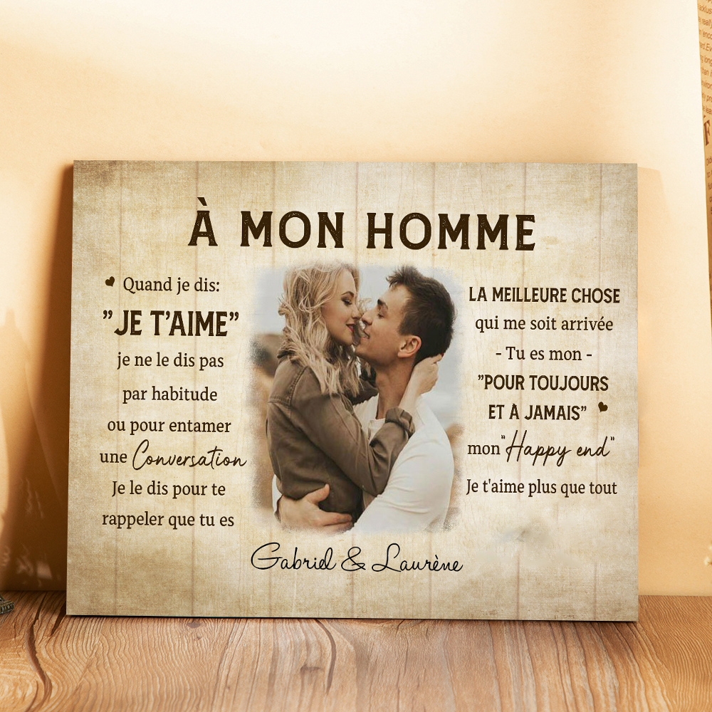 À Mon Homme - Cadre en bois de Saint-Valentin 2 Prénoms personnalisé a