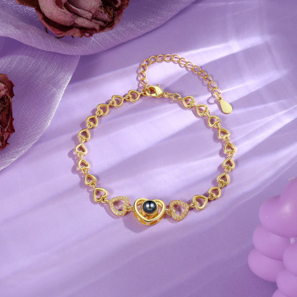 Bracelet en Argent S925 Bracelet Photo Projection Personnalisable Doré pour Femme｜Jessemade
