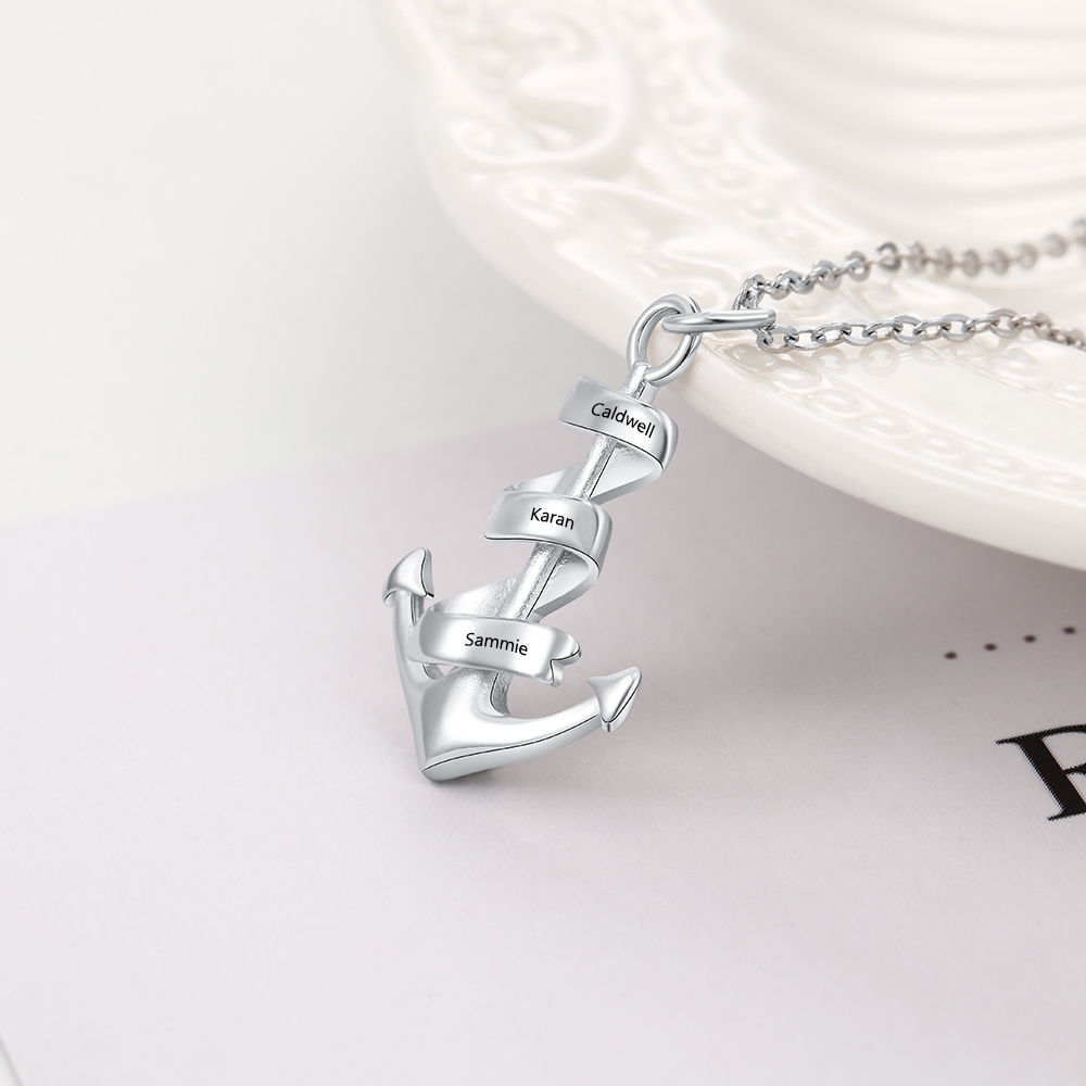 Collier d'ancre marine nautique Pirate ancre pendentif 3 Prénoms Personnalisés Collier Homme