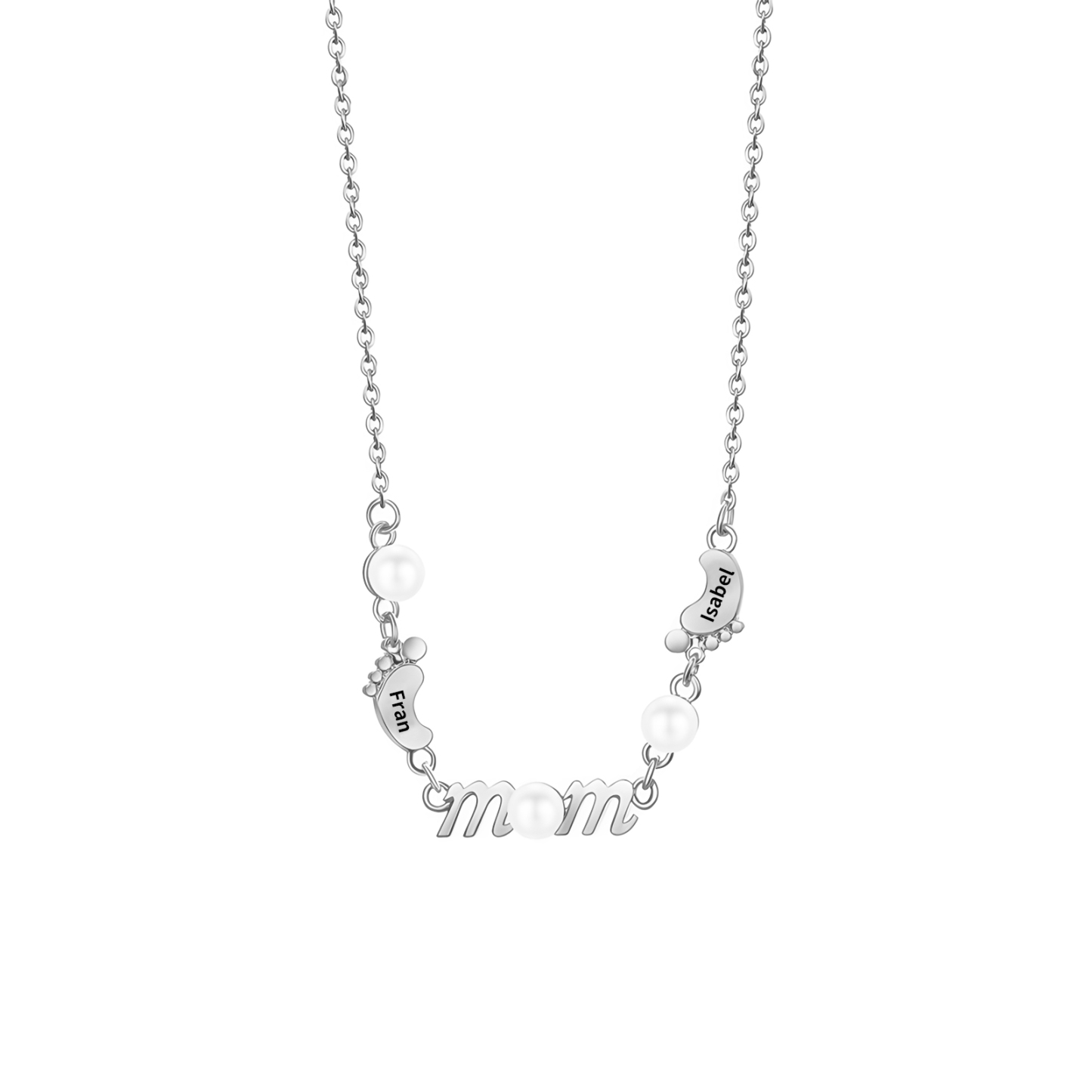 Collier Pieds Bébé et Perles 2 Prénoms Personnalisés Collier pour Maman