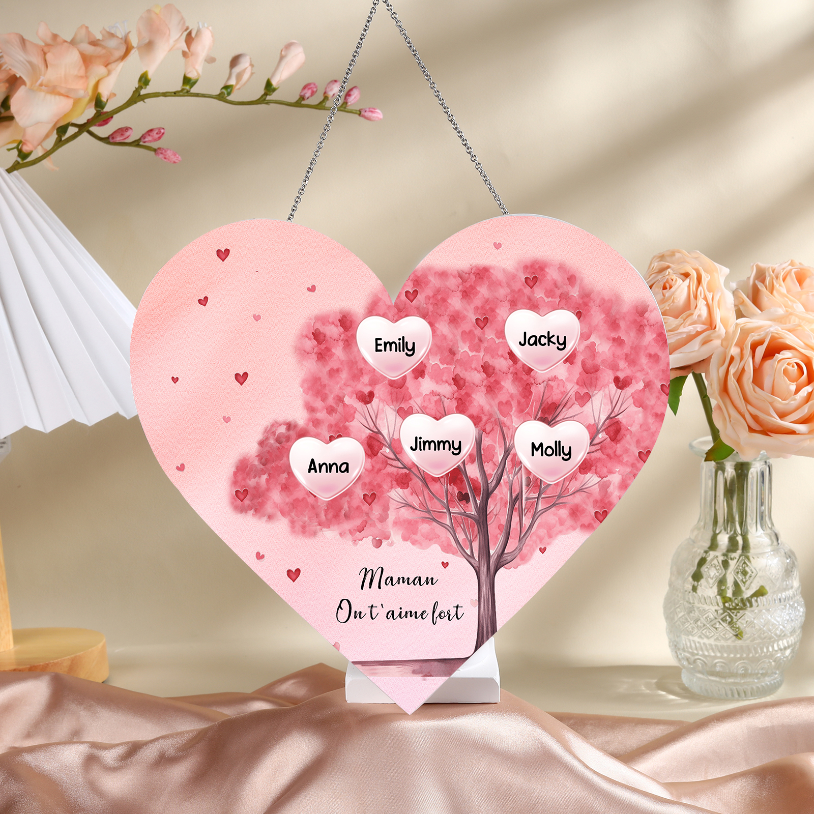 À Maman/Mamie - Veilleuse Cœur Arbre Décoration 5 Prénoms Personnalisés avec 1 Texte