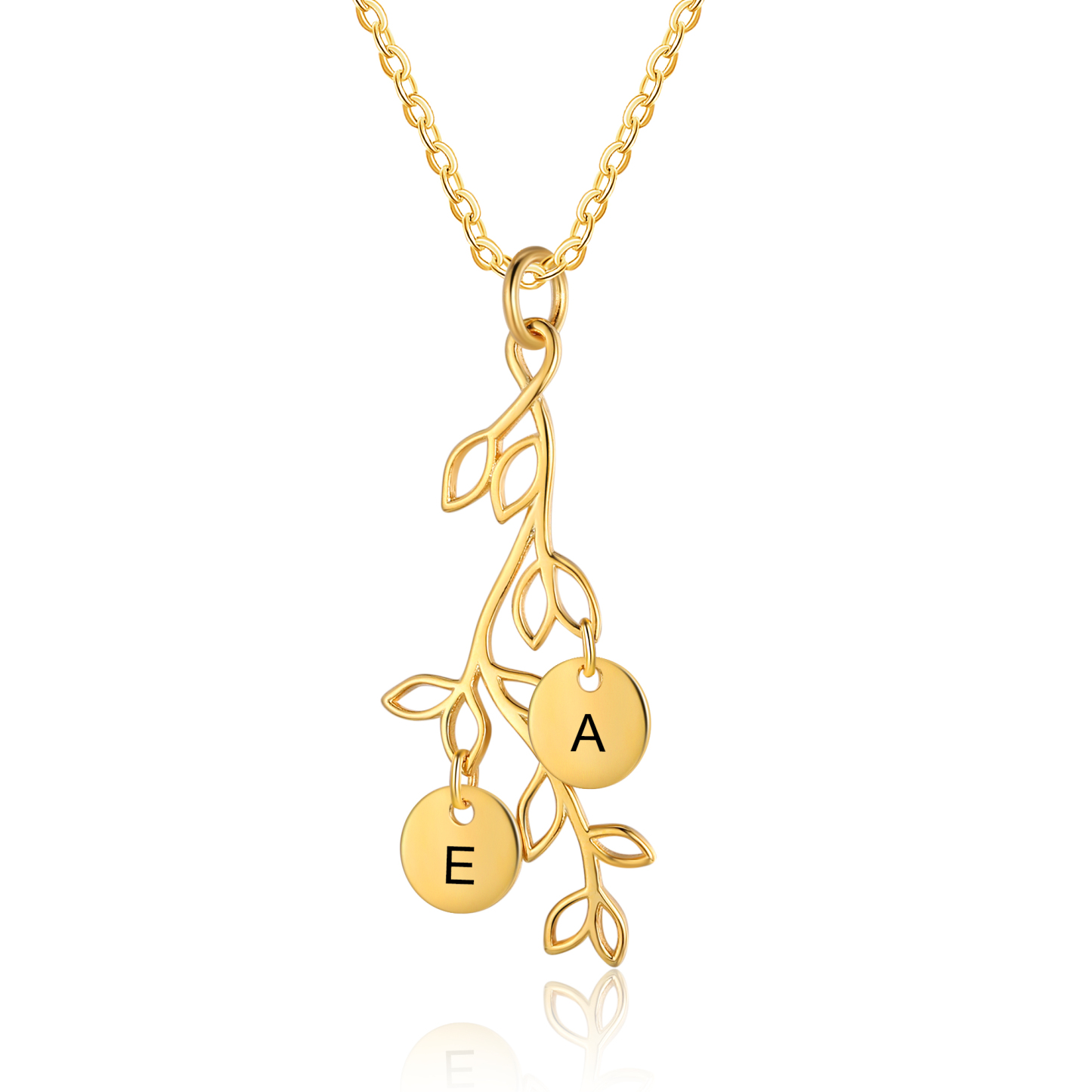 Collier Branches et Feuille 2 Letrres Personnalisés Collier Femmes