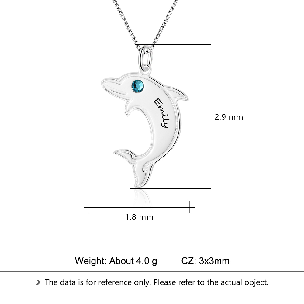 Collier dauphin 1 Prénom Personnalisé avec 1 Pierre de Naissance