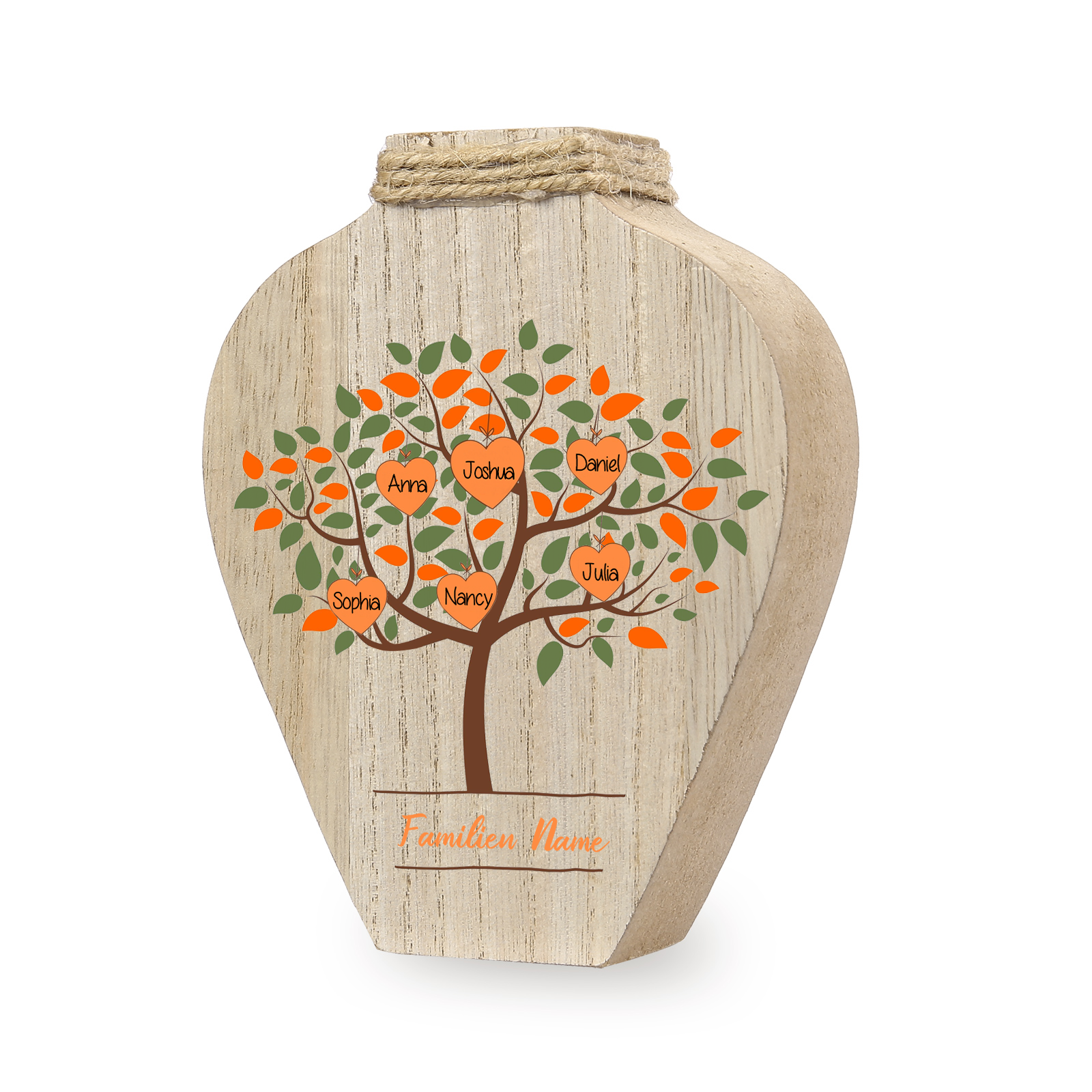 Petit Vase Créatif en Bois Arbre 6 Prénoms Personnalisés avec Texte Décoration de la Maison (sans plantes)