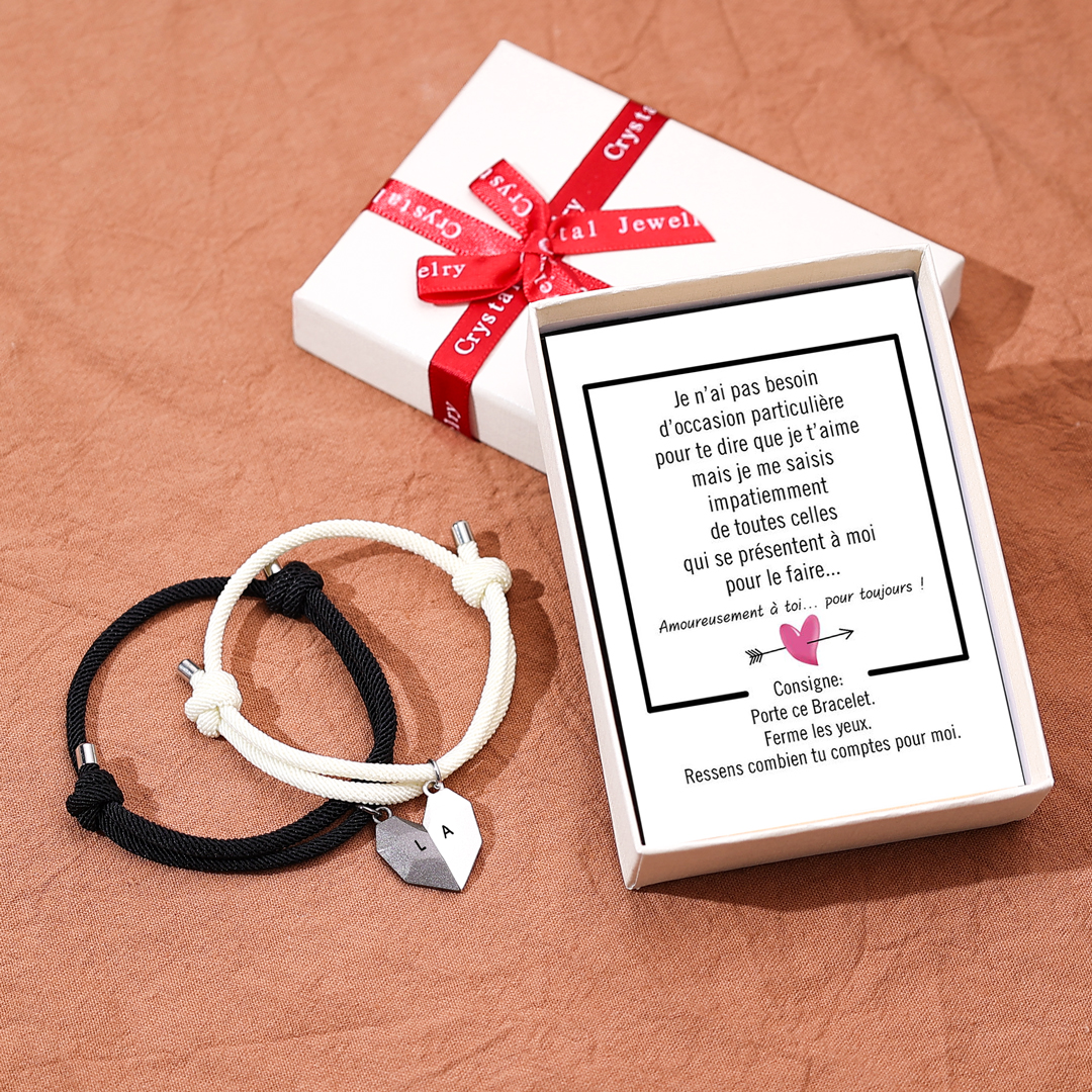 2PCS Bracelet Initiale Cœur Magnétique 2 Lettres Personnalisées pour C