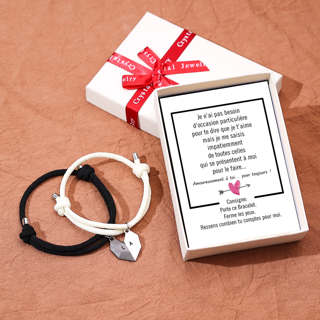 2PCS Bracelet Initiale Cœur Magnétique 2 Lettres Personnalisées pour C