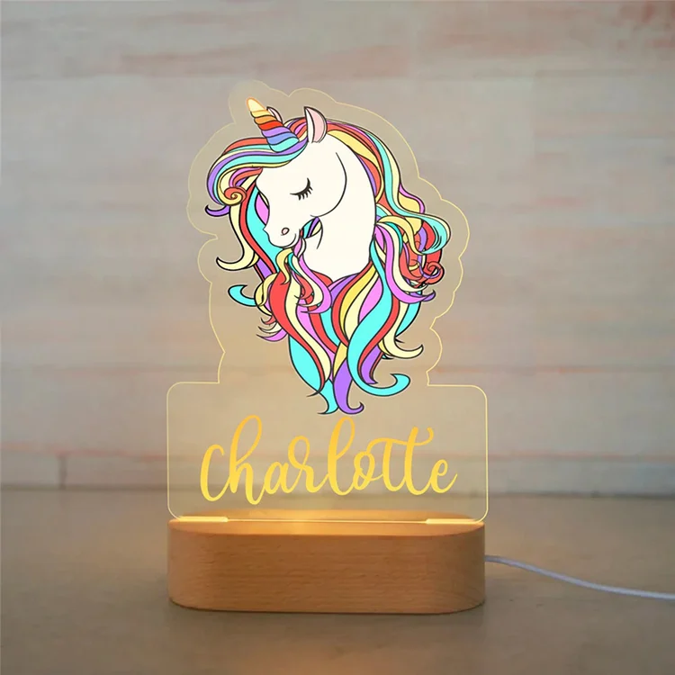 Lampe de chevet Licorne LED Lumières monochrome Prénom personnalisée