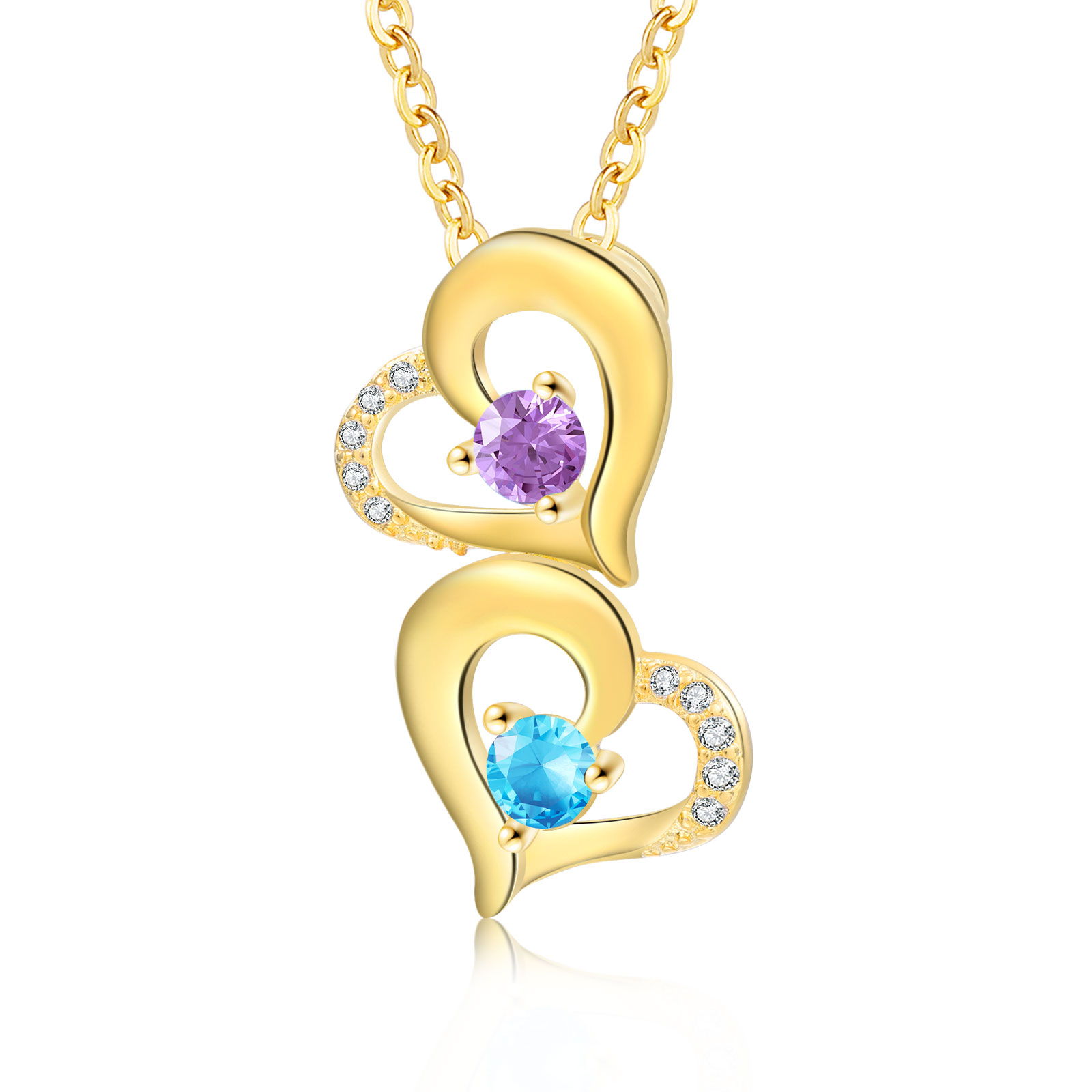 Collier Coeur 2 Prénoms Personnalisés avec Pierre de naissance Or/Or Rose pour Femmes｜Jessemade