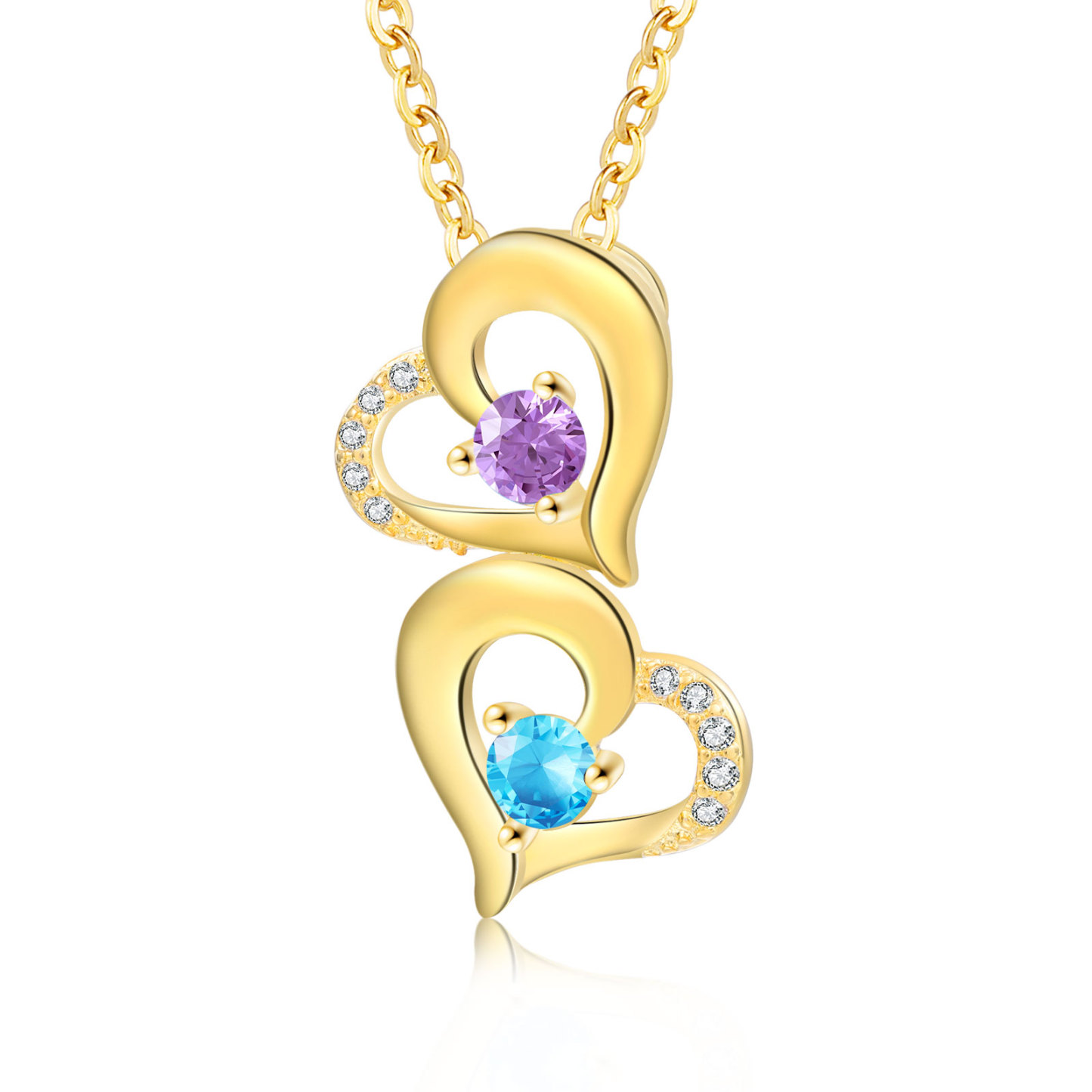 Collier Coeur 2 Prénoms Personnalisés avec Pierre de naissance Or/Or Rose pour Femmes|Jessemade
