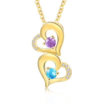 Collier Coeur 2 Prénoms Personnalisés avec Pierre de naissance Or/Or Rose pour Femmes｜Jessemade
