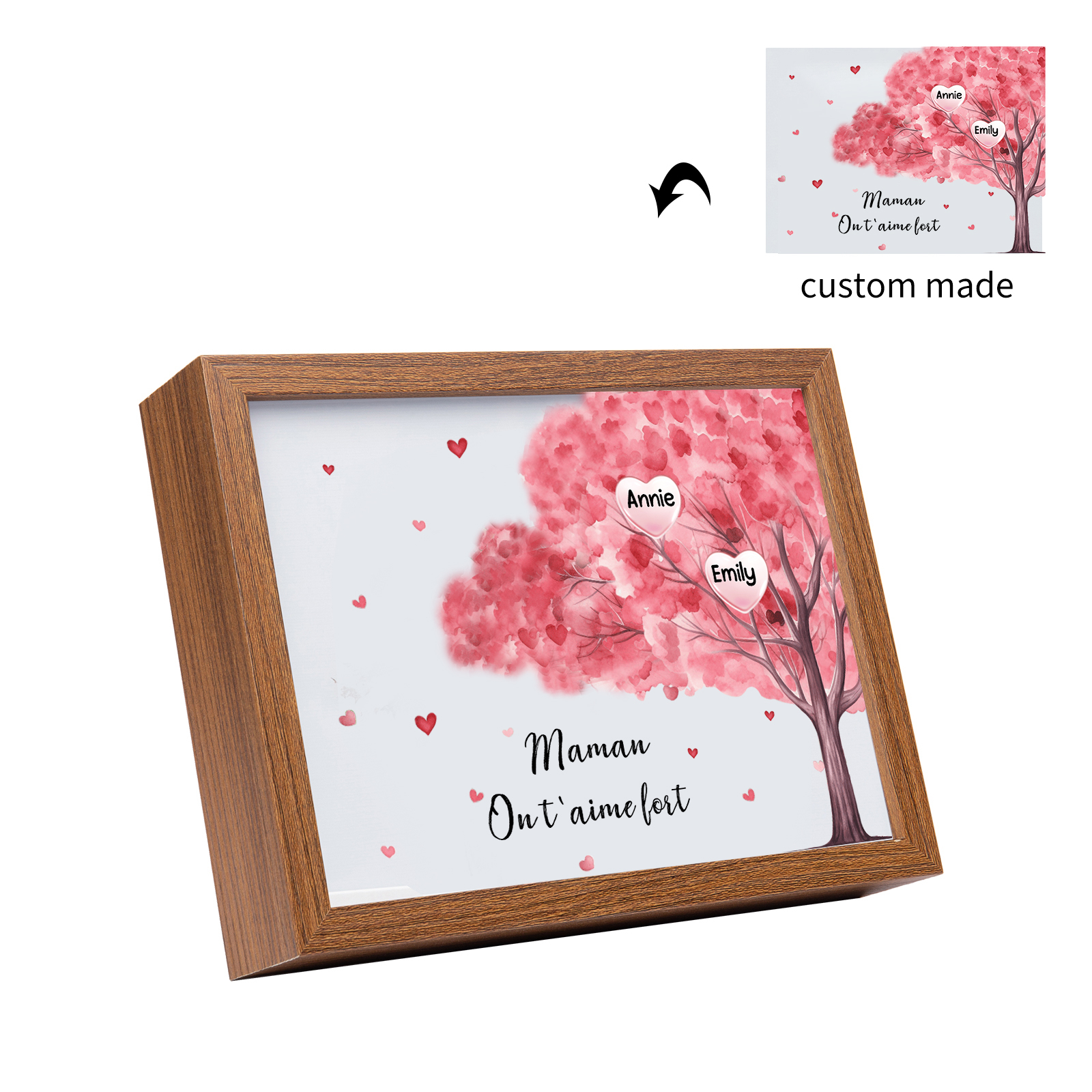 Cadre Photo LED Arbre 2 Prénoms Personnalisés avec 1 Texte Décoration Famille