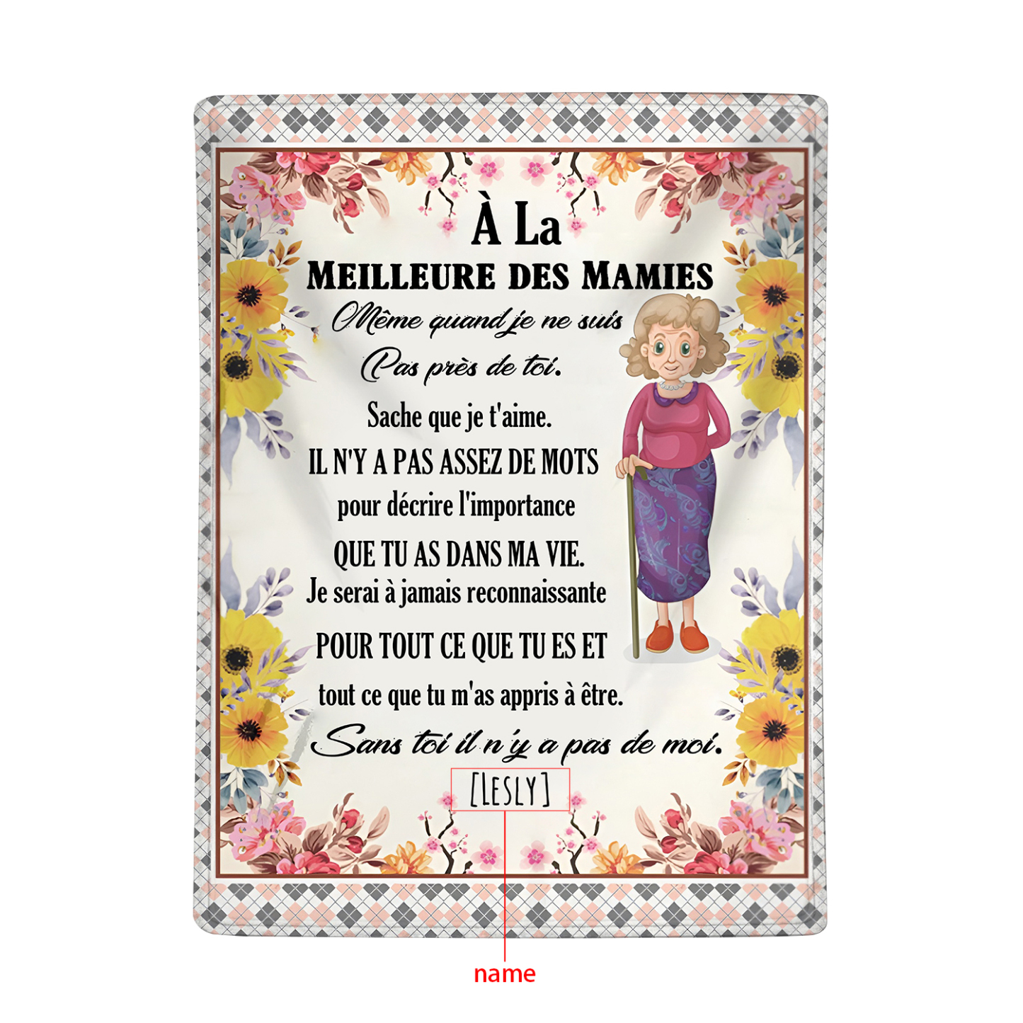 À ma Mamie - Couverture Plaids Polaire 1 Prénom Personnalisé