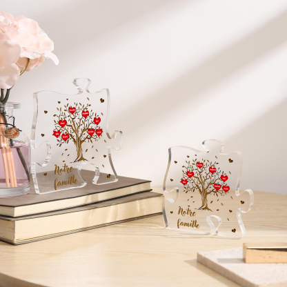 Plaque Acrylique en forme de Puzzle Arbre de Vie 7 Prénoms et Texte Personnalisés