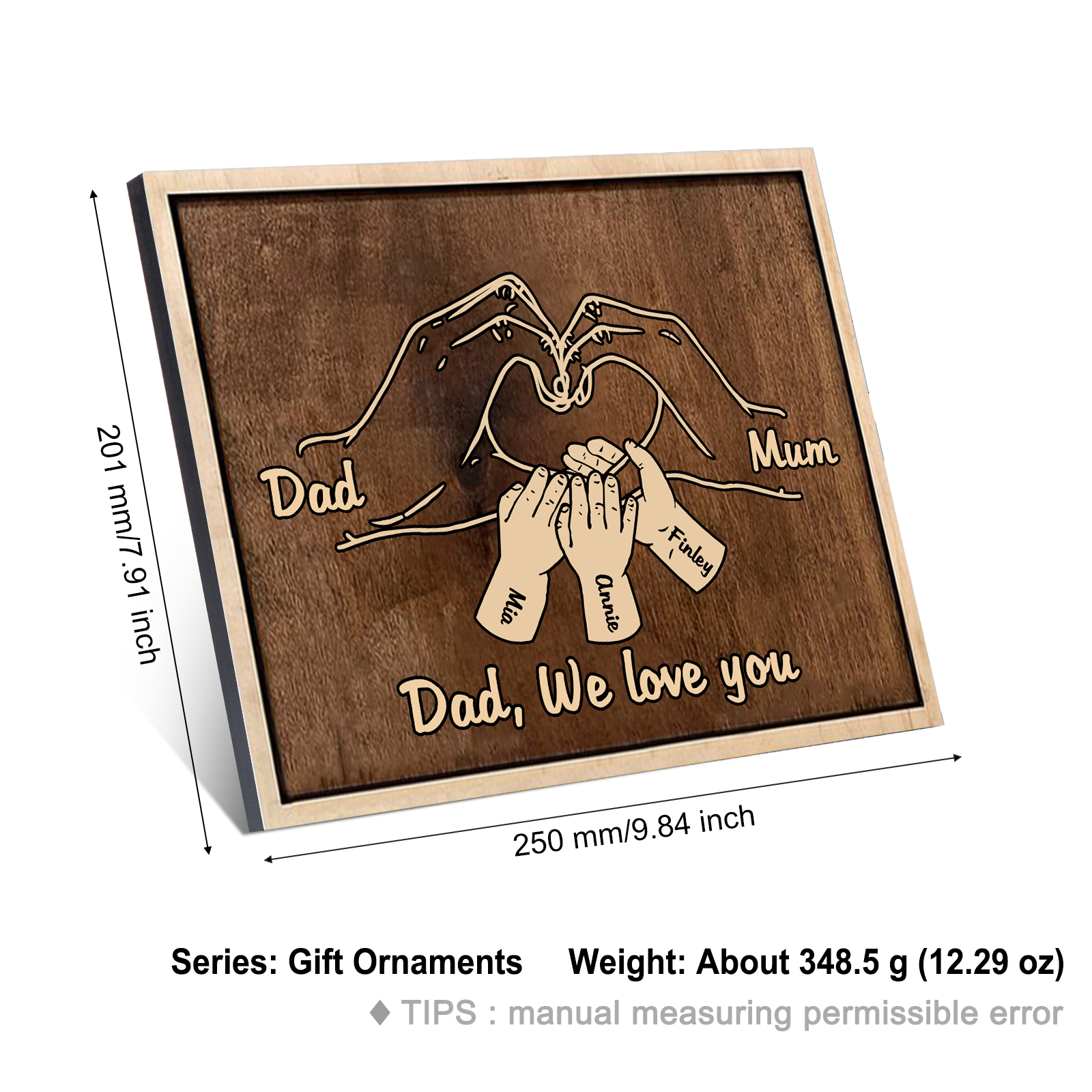 À Papi/Mamie - Cadre en Bois la Main dans la Main 5 Prénoms Personnalisés avec Texte Cadeau pour Famille