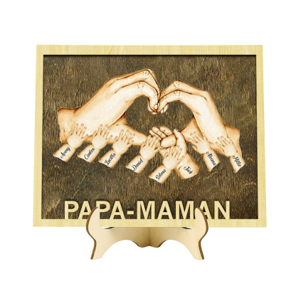 Décoration en bois la Main dans la Main 8 Prénoms Personnalisés Ornement pour Famille