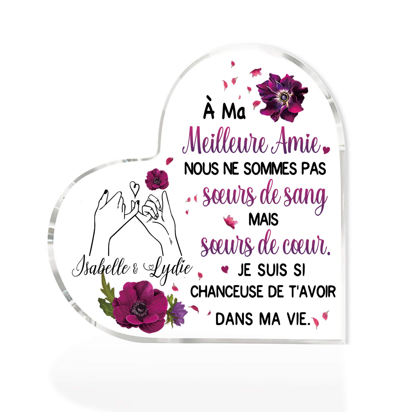 À Ma Meilleure Amie-Plaque Acrylique en Forme de Coeur Texte Personnalisé