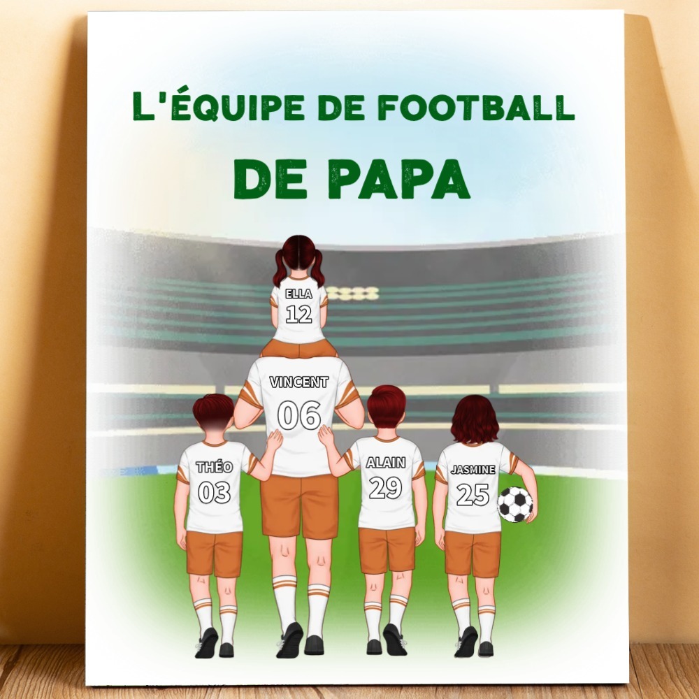 À Mon Papa-Cadre en Bois l'équipe de Football de Papa 2-9 Prénoms Personnalisés avec Texte | Jessemade