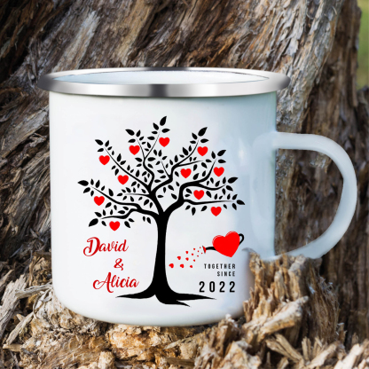 Tasse émaillée 2 Prénoms Personnalisés avec Texte et Année pour Couple