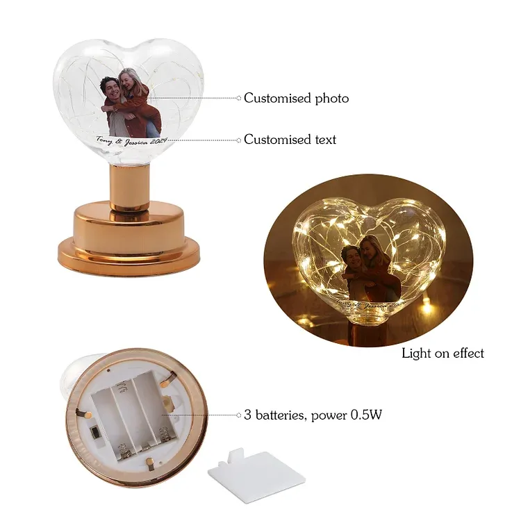 Lampe de chevet Couple LED Lumières Texte et Photo Personnalisé