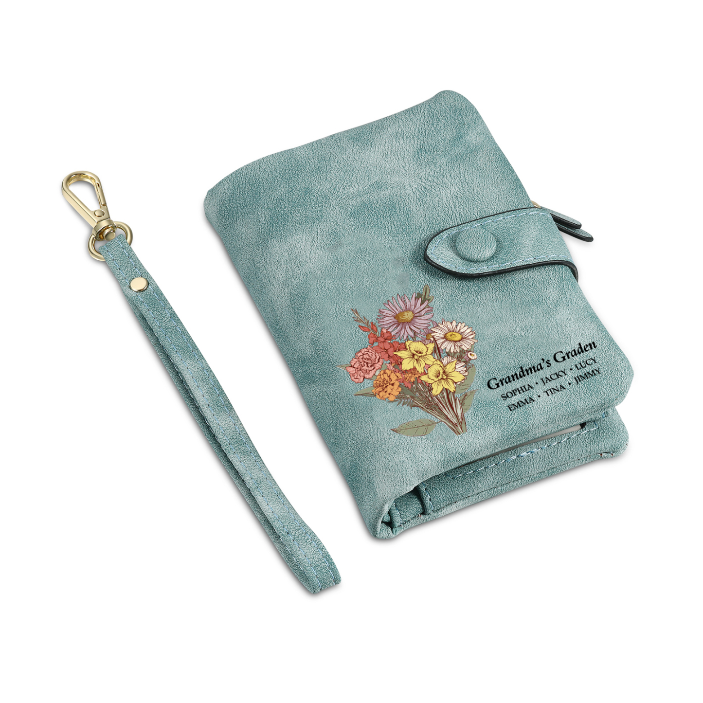 Portefeuille Fleur de naissance 1-6 Prénoms Personnalisés Porte-Monnaie Carte pour Femmes