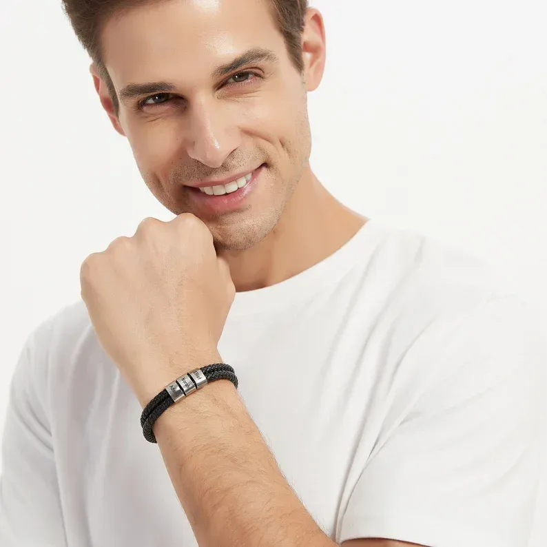 À mon Papa - 1-8 Noms Bracelet Cuir tressé Personnalisé Bracelet Homme