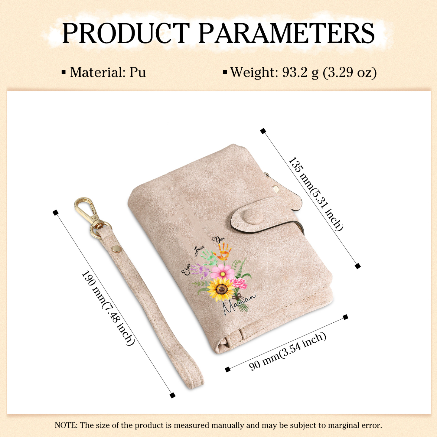 Portefeuille Fleurs 3 Prénoms et 1 Texte Personnalisés Porte-Monnaie Carte pour Femmes