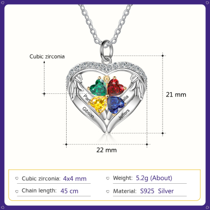 Collier Prénom cœur Argent 925 4 Prénom 4 pierre de naissance