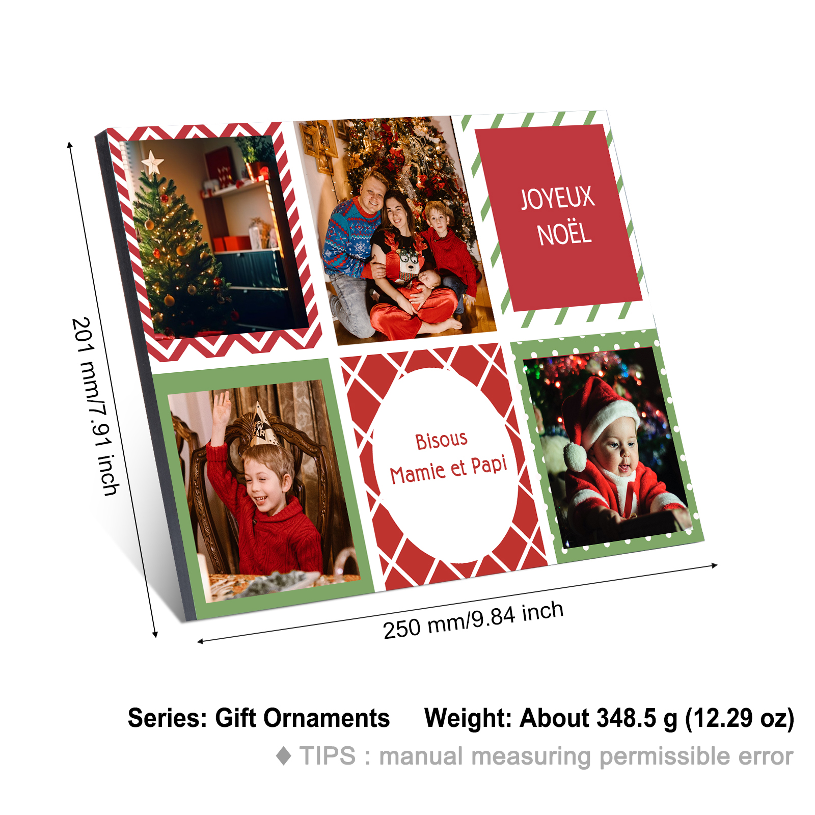 À ma Famille - Cadre en Bois de Noël 4 Photos Personnalisées avec 2 Prénoms | Jessemade