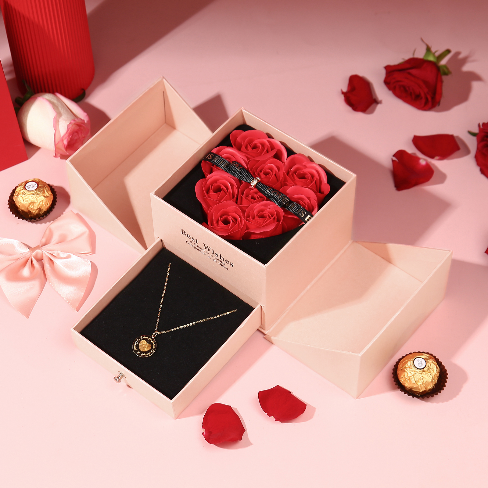 YSJCHEBS 2 Coffrets Cadeaux à Nœud Rose + 2 Sacs à Main Blancs - Boîtes Bijoux Et Petits Cadeaux Élégantes
