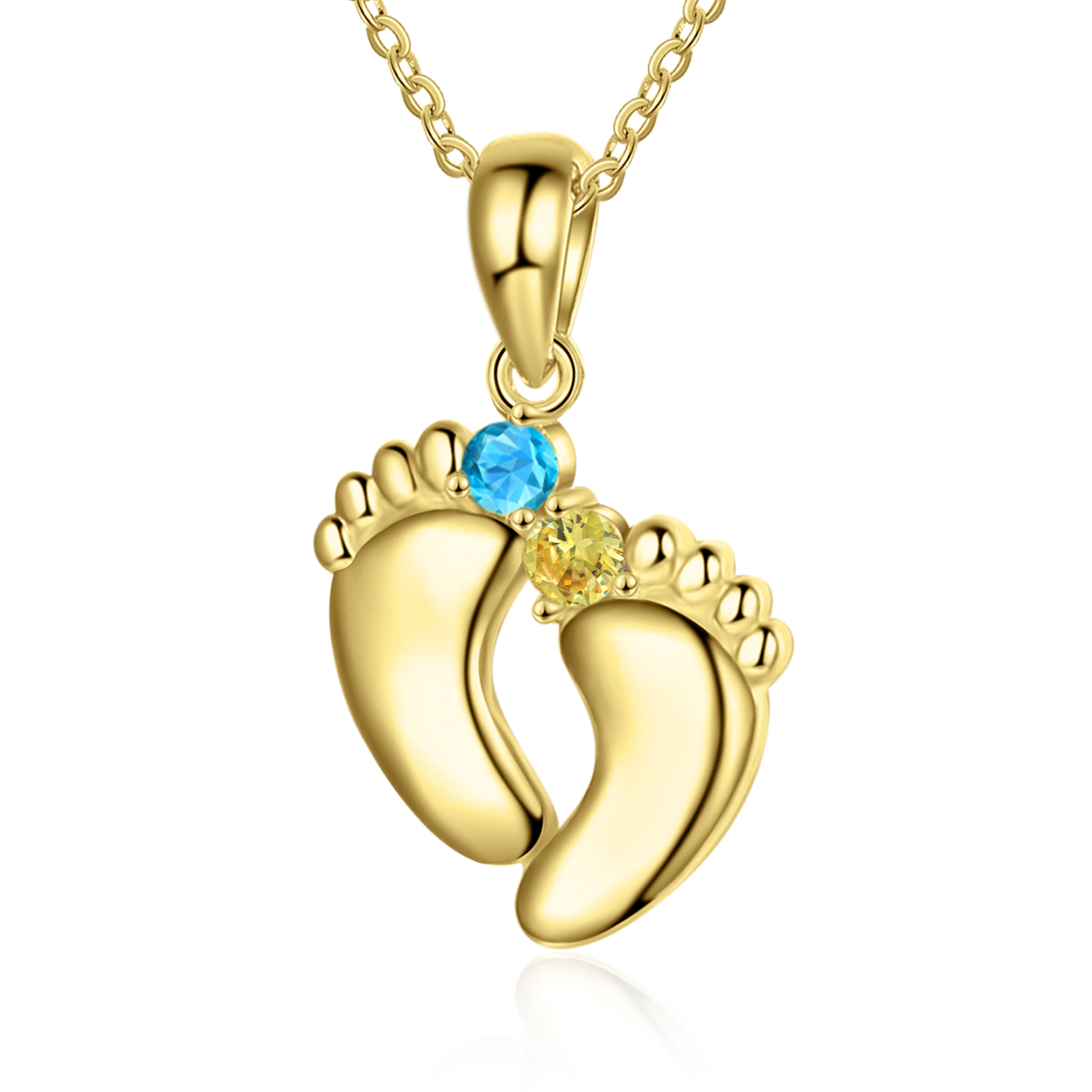 Collier 2 Prénom Personnalisé pied bebe avec pierre de naissance