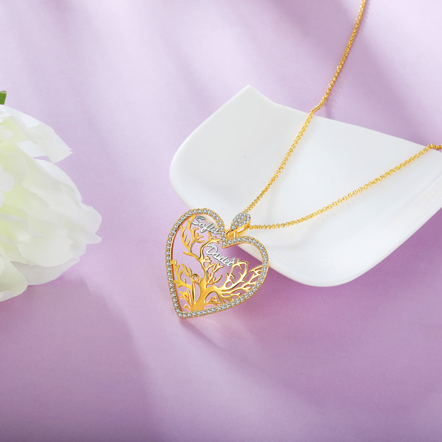 À ma Mamie - Collier Pendentif Arbre de vie Arbre généalogique 2 prénom