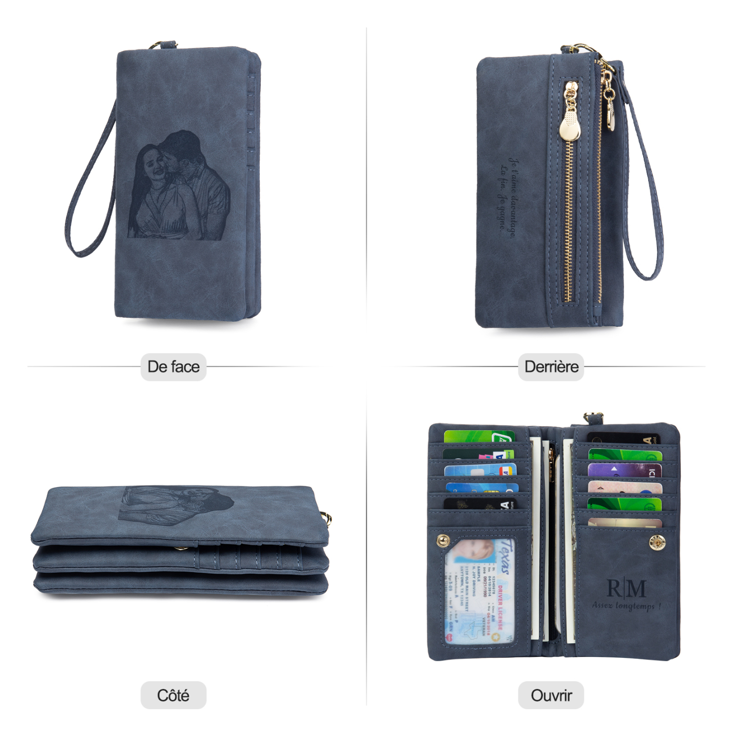 Portefeuille long en cuir PU 1 Prénom personnalisé avec photos et texte et 2 lettre 