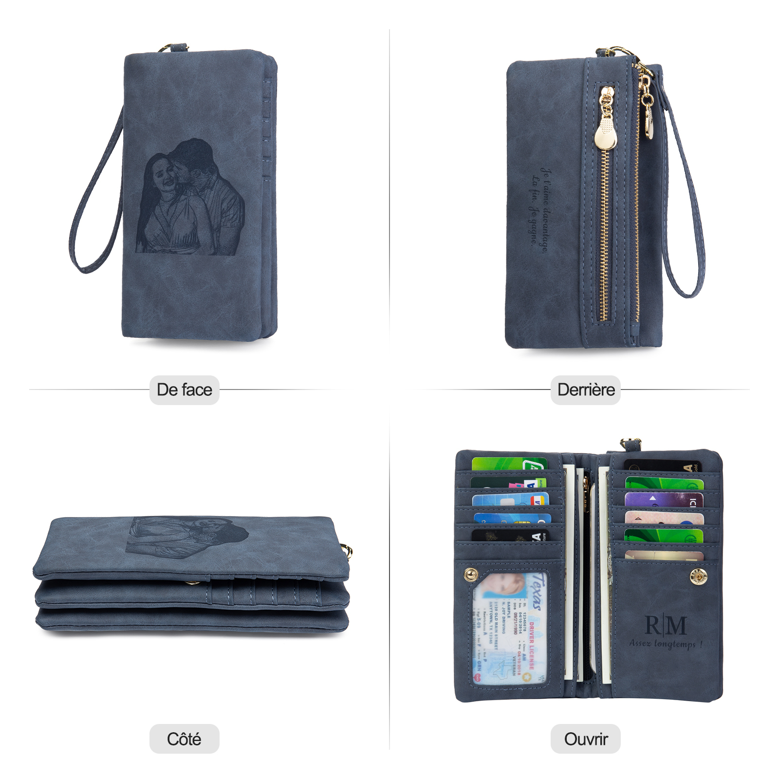 Portefeuille long en cuir PU 1 Prénom personnalisé avec photos et texte et 2 lettre 