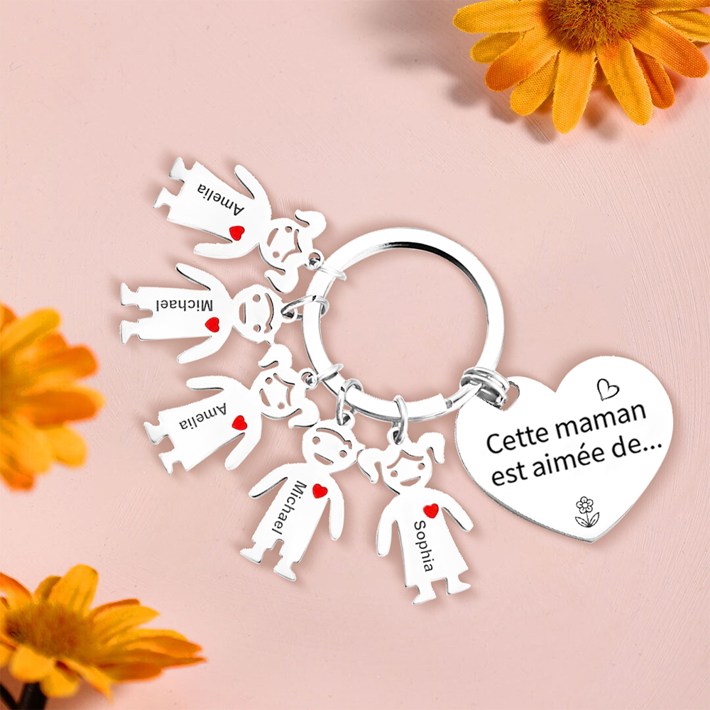 À Ma Maman - Porte-Clés 5 Prénoms Personnalisés Avec Breloques Enfants
