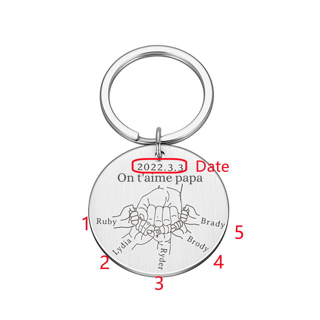 À Papa - Porte-clés Poings gravé 5 Prénoms personnalisé avec date | Jessemade