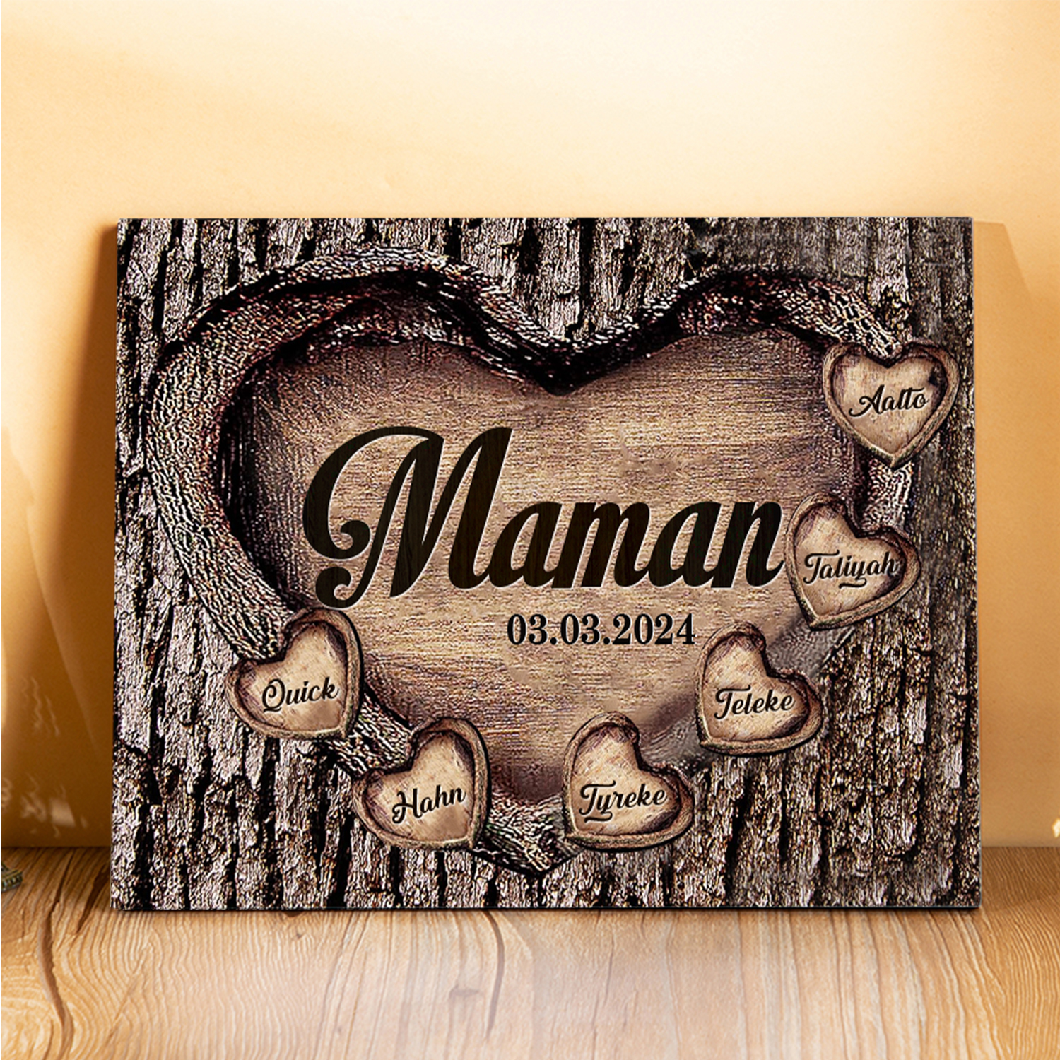 À Papi/Mamie - Cadre en Bois 6 Prénoms Personnalisés avec Texte et Date Cadeau pour Famille