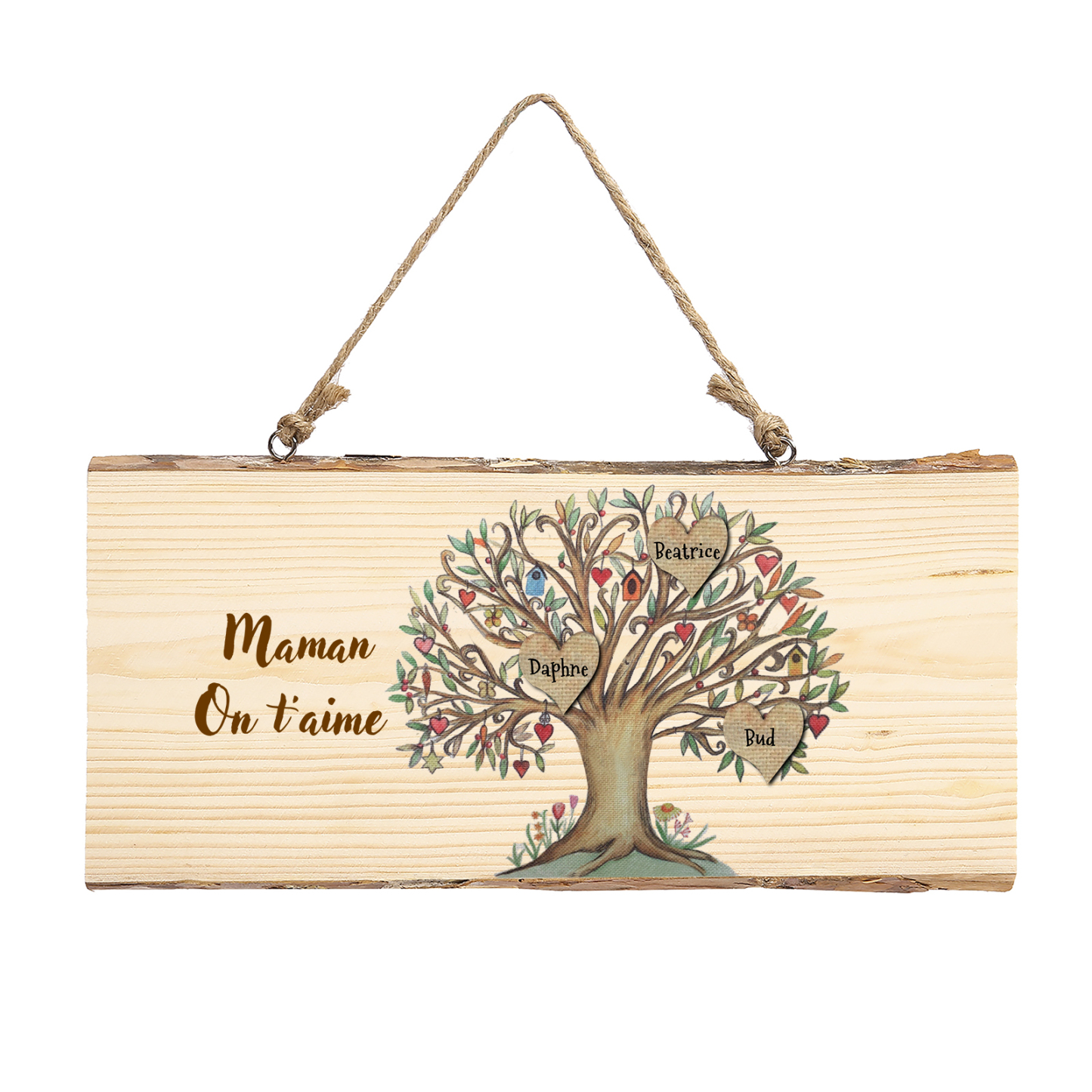 Décoration en bois Arbre de Vie 3-7 Prénoms Personnalisés avec Texte pour Famille Peinture Décorative
