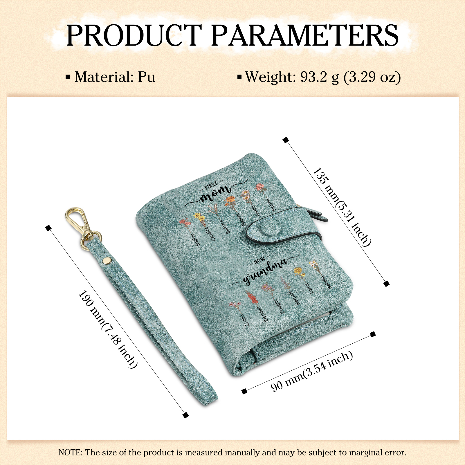 Portefeuille Fleur de naissance 2-12 Prénoms Personnalisés Porte-Monnaie Carte pour Femmes