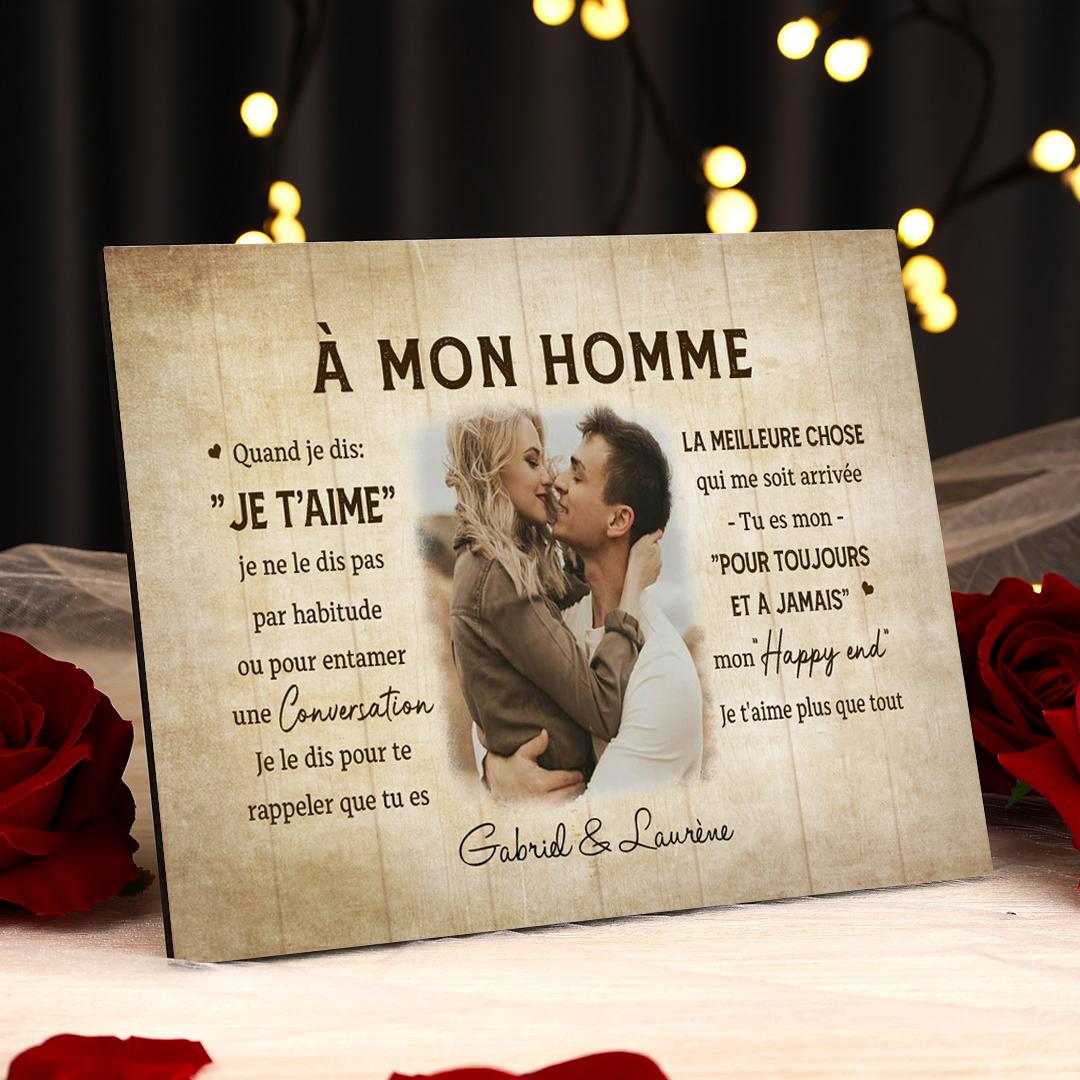 À Mon Homme - Cadre en bois de Saint-Valentin 2 Prénoms personnalisé avec photo | Jessemade