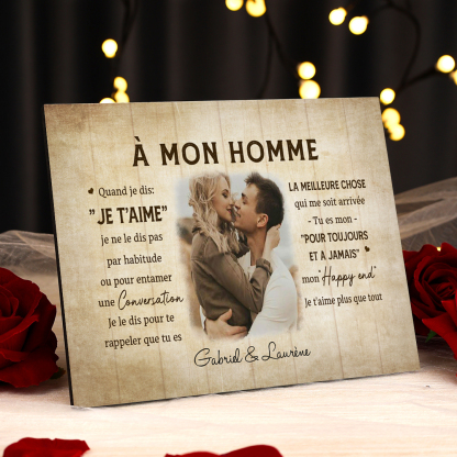 À Mon Homme - Cadre en bois de Saint-Valentin 2 Prénoms personnalisé avec photo | Jessemade