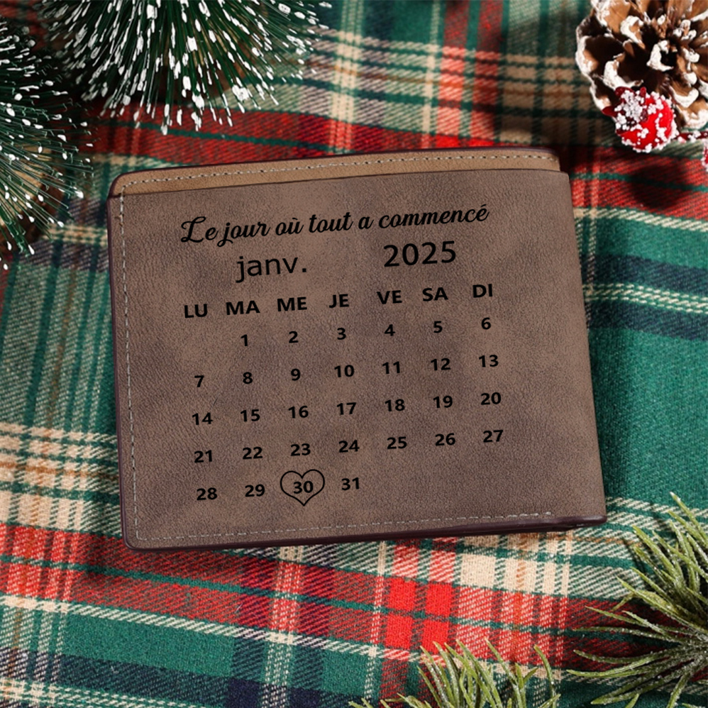Portefeuille Homme Personnalisé avec Date Spéciale, Cadeau Romantique Anniversaire Noël Saint Valentin pour Compagnon Mari