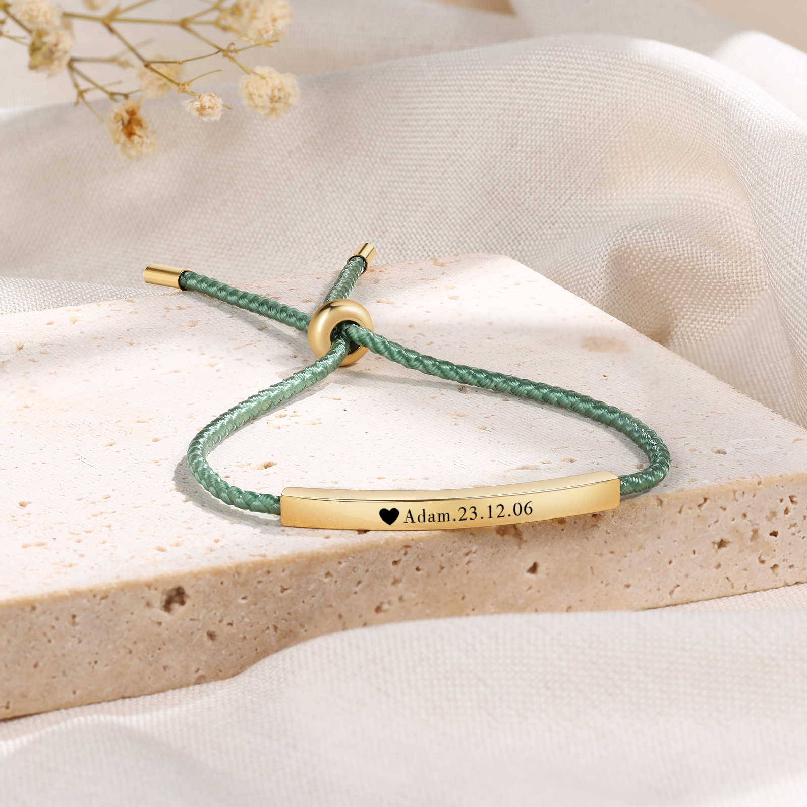 Bracelet 1 Prénom et Date Personnalisés pour Couple