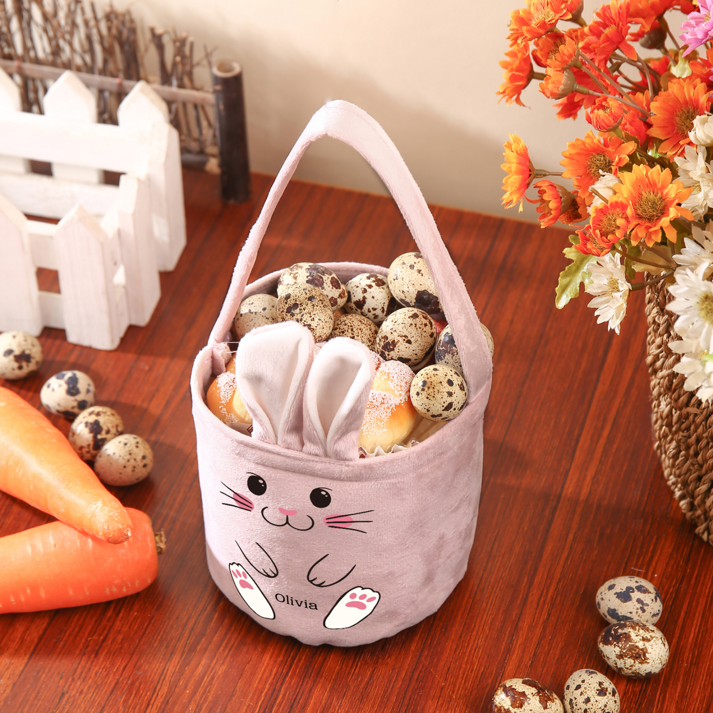 Sac de Pâques Lapin 1 Prénom Personnalisé Tote Bag Enfant