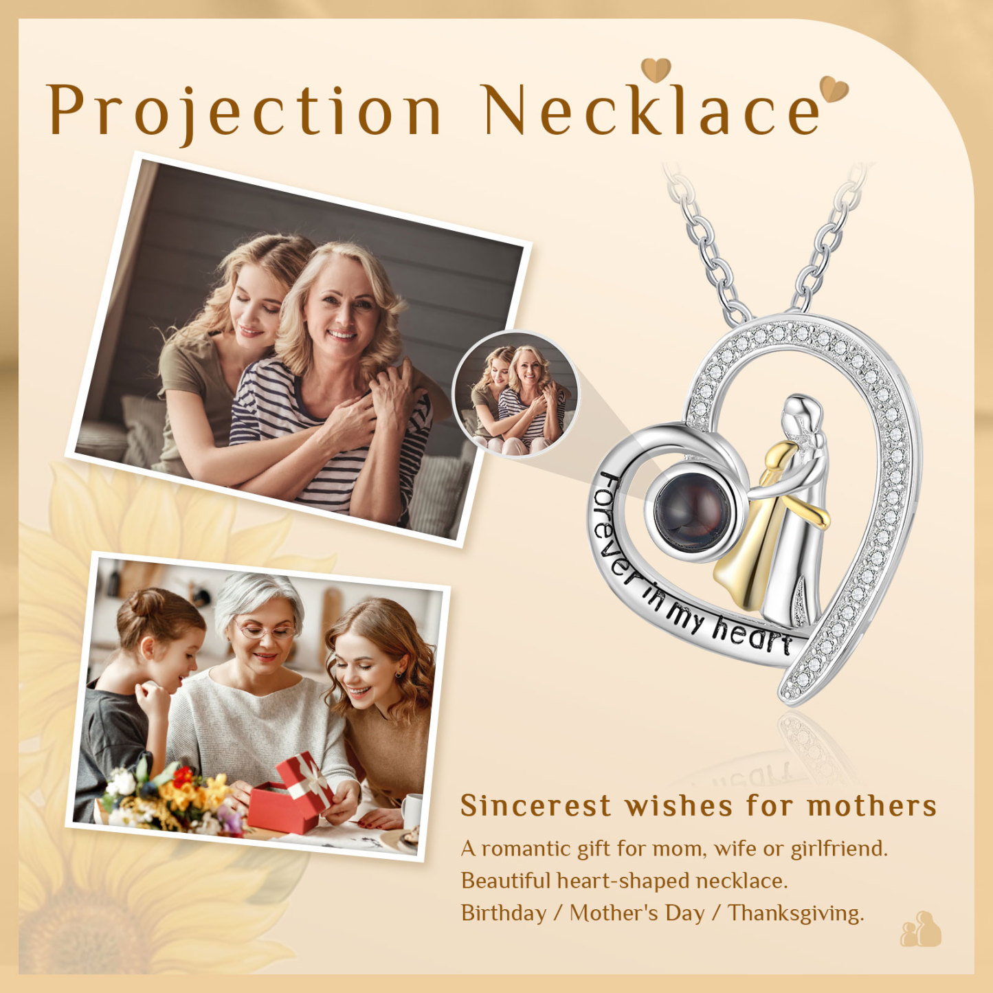 À ma Maman - Collier Maman et Fille Projection de Pierres 1 Photo Personnalisée Collier pour Femmes | Jessemade