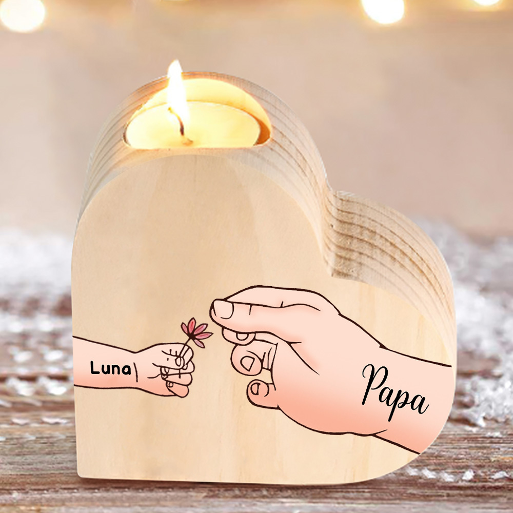 À Ma Maman/Mamie - Bougeoir en Bois Mains et Enfants 2 Prénoms Personnalisés pour Famille sans bougie