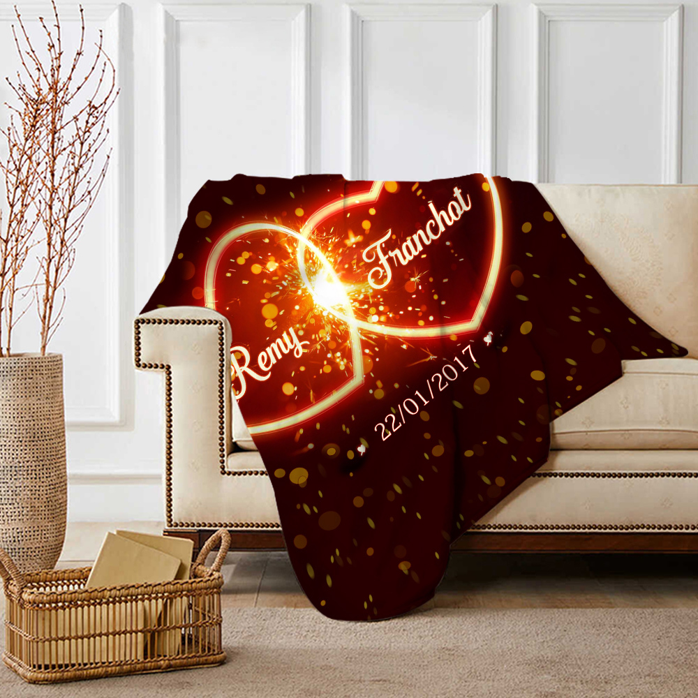 Plaid Personnalisé avec 2 Prénoms et 1 Date Couverture Flanelle pour Couple | Jessemade