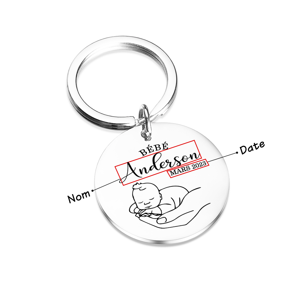 Porte-Clés Bébé 1 Prénom Personnalisé avec Date