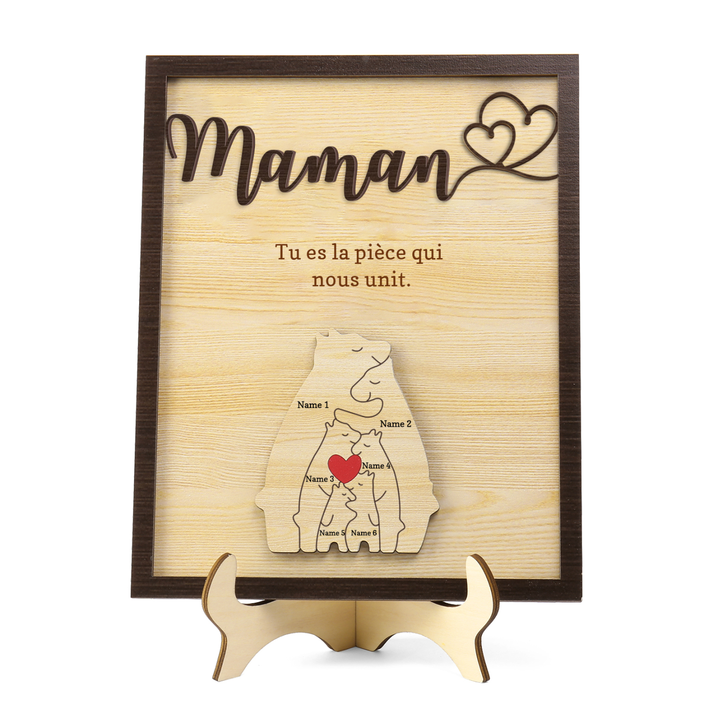 À ma Maman - Décoration en bois Ours 6 Prénoms Personnalisés Ornement pour Famille