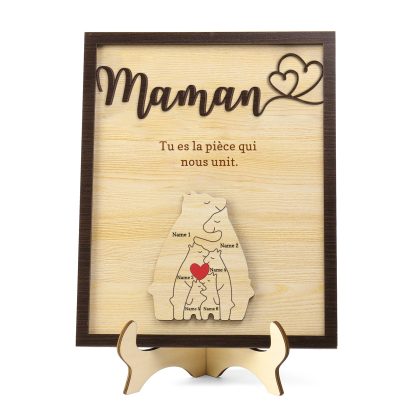 À ma Maman - Décoration en bois Ours 6 Prénoms Personnalisés Ornement pour Famille