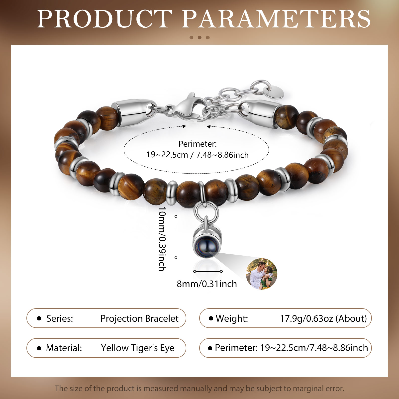 Bracelet Homme Projection de Pierres Photo Personnalisée